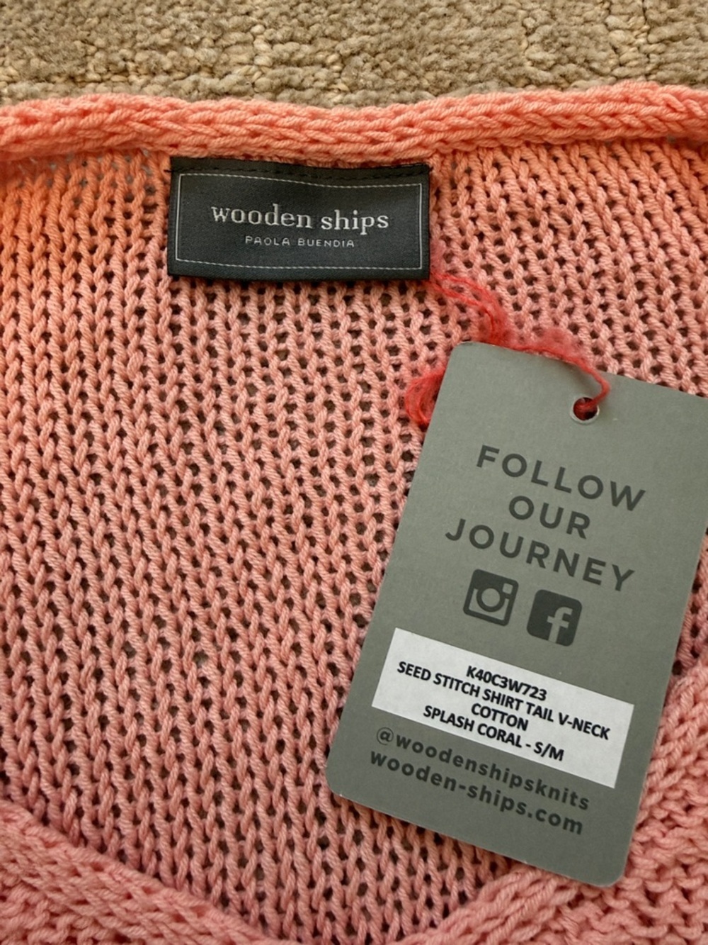 NWT Wooden Ships seed stitch peach sweater sz S/M - Picture 2 of 4